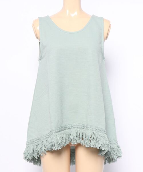 チャイハネ（チャイハネ）の「【チャイハネ】ボヘミーフリンジタンクトップ（タンクトップ・レディース・ホワイト/ネイビー/ブラウン/ライトグリーン・FREE）」の6枚目の写真