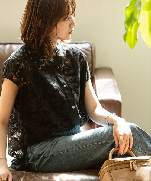 noble フラワーレーススリーブレスブラウス　 ブラック フラワーレーススリーブレスブラウス | ノーブル(Noble