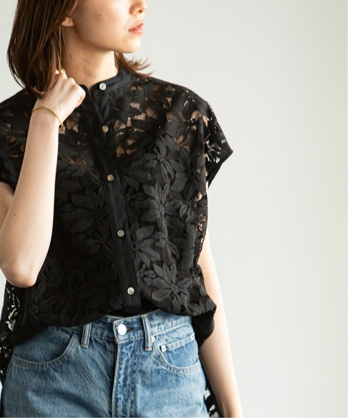 【美品】NOBLE 花柄 モノトーンフラワープリントノースリーブ ブラウス 美品】NOBLE 花柄 モノトーンフラワープリントノースリーブ ブラウス