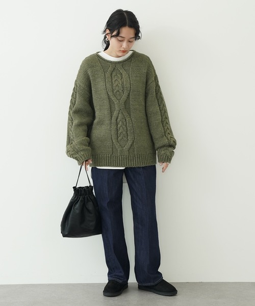 AMERICAN HOLIC(アメリカンホリック)の「フロントケーブルニットプルオーバー(ニット/セーター・レディース・ネイビー/カーキ/アイボリー/グレイッシュベージュ・M/L)」の18枚目の写真