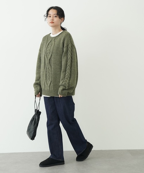 AMERICAN HOLIC(アメリカンホリック)の「フロントケーブルニットプルオーバー(ニット/セーター・レディース・ネイビー/カーキ/アイボリー/グレイッシュベージュ・M/L)」の19枚目の写真