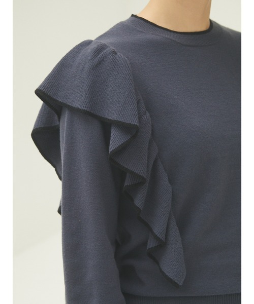 armonia（アルモニーア）の「armonia・配色フリルニットプルオーバー＊（ニット/セーター・レディース・カーキ/ネイビー/ベージュ・FREE）」の6枚目の写真