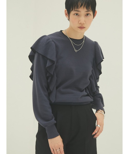 armonia（アルモニーア）の「armonia・配色フリルニットプルオーバー＊（ニット/セーター・レディース・カーキ/ネイビー/ベージュ・FREE）」の12枚目の写真