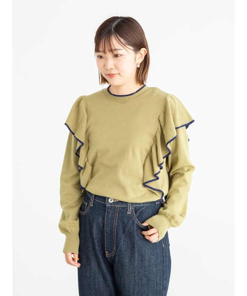 armonia（アルモニーア）の「armonia・配色フリルニットプルオーバー＊（ニット/セーター・レディース・カーキ/ネイビー/ベージュ・FREE）」の18枚目の写真