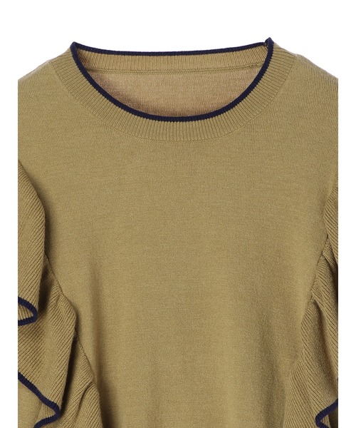 armonia（アルモニーア）の「armonia・配色フリルニットプルオーバー＊（ニット/セーター・レディース・カーキ/ネイビー/ベージュ・FREE）」の13枚目の写真