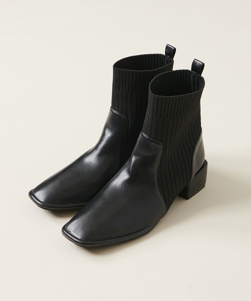 natural couture（ナチュラルクチュール）の「リブニット切替ショートブーツ（ブーツ・レディース・アイボリー/ブラック/ブラウン・MEDIUM/LARGE）」の3枚目の写真