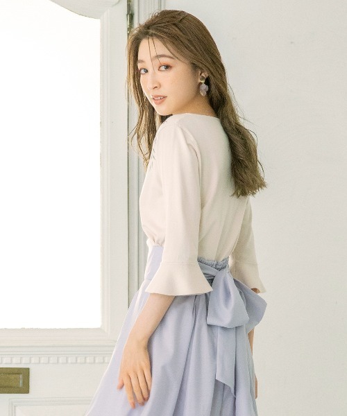 WILLSELECTION（ウィルセレクション）の「アップリケ刺繍フレアスリーブニット（ニット/セーター・レディース・ネイビー/アイボリー/ラベンダー・MEDIUM）」の5枚目の写真