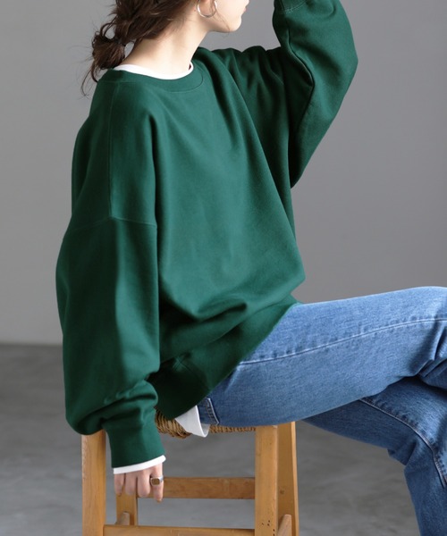 SLOBE IENA（スローブイエナ）の「裏毛ワイドプルオーバー【洗濯機使用可能】◆（スウェット・レディース・ベージュ/グレー/グリーン・FREE）」の3枚目の写真