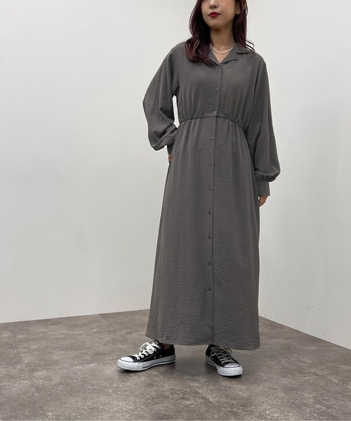 apres jour mignon（アプレジュールミニョン）の「開襟シャツワンピース 【ZOZOTOWN限定アイテム】（ワンピース・レディース・グリーン/チャコールグレー/ダークブルー/ブラック・X-LARGE/フリー）」の3枚目の写真