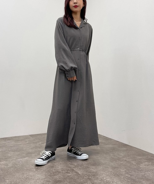 apres jour mignon（アプレジュールミニョン）の「開襟シャツワンピース 【ZOZOTOWN限定アイテム】（ワンピース・レディース・グリーン/チャコールグレー/ダークブルー/ブラック・X-LARGE/フリー）」の16枚目の写真
