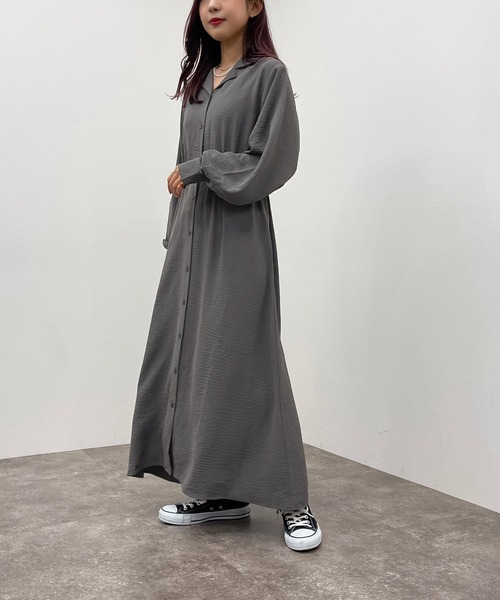 apres jour mignon（アプレジュールミニョン）の「開襟シャツワンピース 【ZOZOTOWN限定アイテム】（ワンピース・レディース・グリーン/チャコールグレー/ダークブルー/ブラック・X-LARGE/フリー）」の18枚目の写真