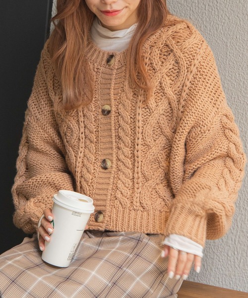 WEGO（ウィゴー）の「WEGO/2WAYロービングコンパクトカーデ（カーディガン/ボレロ・レディース・ブラウン/オフホワイト/ライトベージュ・FREE）」の3枚目の写真