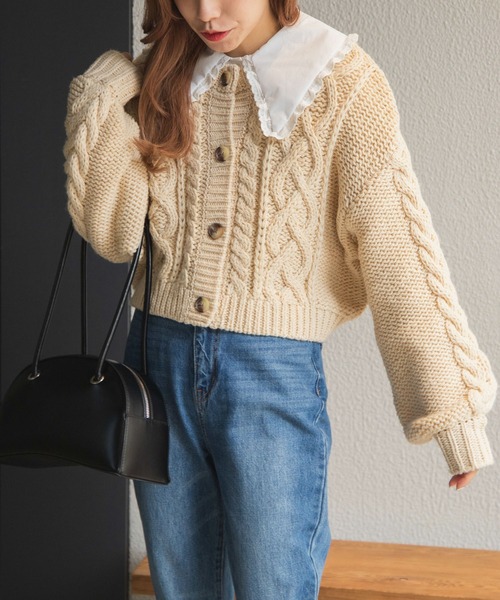 WEGO（ウィゴー）の「WEGO/2WAYロービングコンパクトカーデ（カーディガン/ボレロ・レディース・ブラウン/オフホワイト/ライトベージュ・FREE）」の12枚目の写真