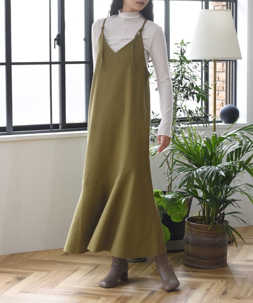 Alley by w closet（アリーバイダブルクローゼット）の「【SETUP対応】【Alley】エコウールキャミワンピース（ワンピース・レディース・ベージュ/モスグリーン・FREE）」の2枚目の写真