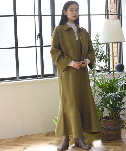 Alley by w closet（アリーバイダブルクローゼット）の「【SETUP対応】【Alley】エコウールキャミワンピース（ワンピース・レディース・ベージュ/モスグリーン・FREE）」の7枚目の写真