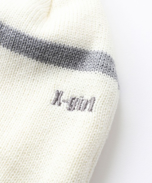 X-girl（エックスガール）の「LINE KNIT BEANIE（ニットキャップ/ビーニー・レディース・ホワイト/ブラウン/ブラック・ONE SIZE）」の7枚目の写真
