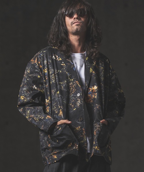 GLIMCLAP（グリムクラップ）の「mj8365-Botanical pattern loose silhouette jacket ジャケット（テーラードジャケット・メンズ・ブラック/オフホワイト・L/M/S）」の4枚目の写真