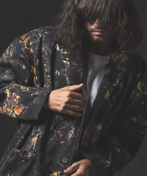 GLIMCLAP（グリムクラップ）の「mj8365-Botanical pattern loose silhouette jacket ジャケット（テーラードジャケット・メンズ・ブラック/オフホワイト・L/M/S）」の5枚目の写真