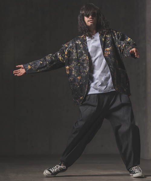 GLIMCLAP（グリムクラップ）の「mj8365-Botanical pattern loose silhouette jacket ジャケット（テーラードジャケット・メンズ・ブラック/オフホワイト・L/M/S）」の7枚目の写真