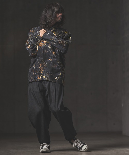 GLIMCLAP（グリムクラップ）の「mj8365-Botanical pattern loose silhouette jacket ジャケット（テーラードジャケット・メンズ・ブラック/オフホワイト・L/M/S）」の9枚目の写真