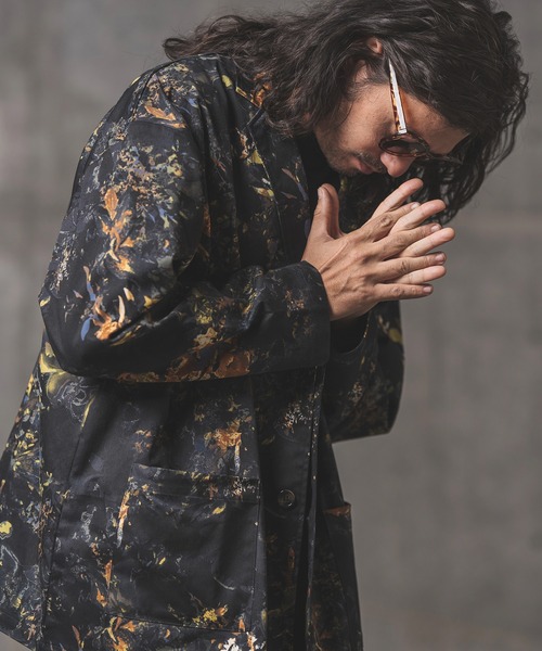 GLIMCLAP（グリムクラップ）の「mj8365-Botanical pattern loose silhouette jacket ジャケット（テーラードジャケット・メンズ・ブラック/オフホワイト・L/M/S）」の10枚目の写真