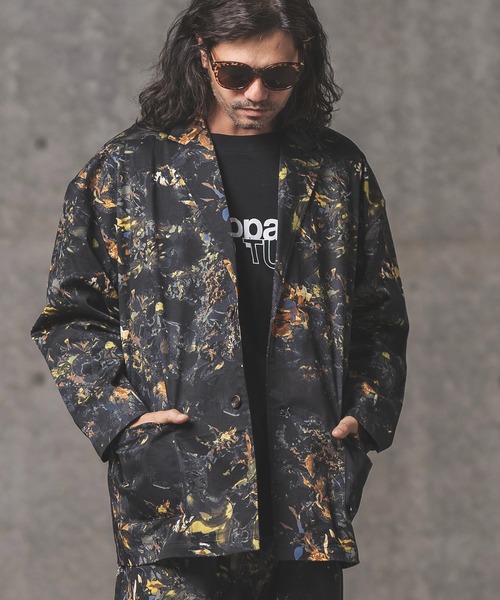 GLIMCLAP（グリムクラップ）の「mj8365-Botanical pattern loose silhouette jacket ジャケット（テーラードジャケット・メンズ・ブラック/オフホワイト・L/M/S）」の11枚目の写真