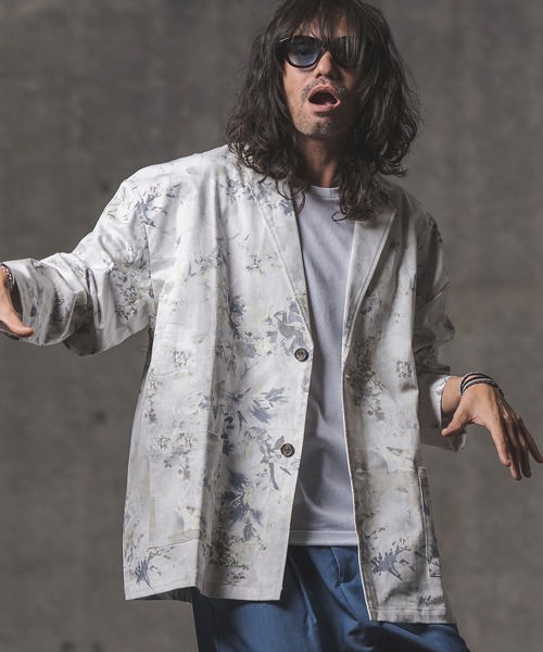 GLIMCLAP（グリムクラップ）の「mj8365-Botanical pattern loose silhouette jacket ジャケット（テーラードジャケット・メンズ・ブラック/オフホワイト・L/M/S）」の15枚目の写真