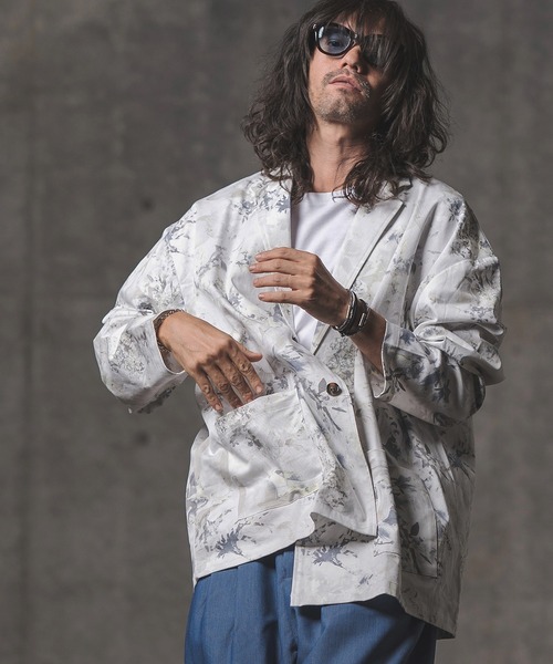 GLIMCLAP（グリムクラップ）の「mj8365-Botanical pattern loose silhouette jacket ジャケット（テーラードジャケット・メンズ・ブラック/オフホワイト・L/M/S）」の16枚目の写真