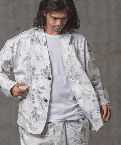 GLIMCLAP（グリムクラップ）の「mj8365-Botanical pattern loose silhouette jacket ジャケット（テーラードジャケット・メンズ・ブラック/オフホワイト・L/M/S）」の21枚目の写真