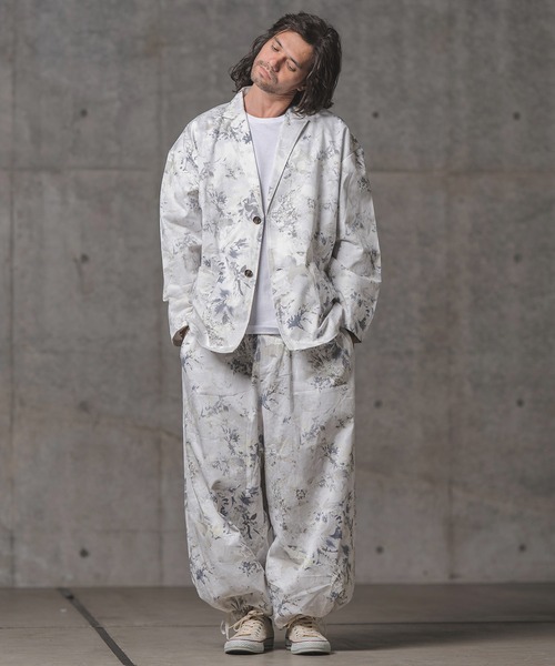 GLIMCLAP（グリムクラップ）の「mj8365-Botanical pattern loose silhouette jacket ジャケット（テーラードジャケット・メンズ・ブラック/オフホワイト・L/M/S）」の22枚目の写真