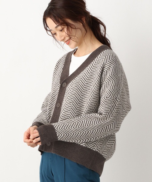 LEPSIM（レプシィム）の「7ゲージヘリンボカシガラカーディガン　260755（カーディガン/ボレロ・レディース・ブラウン/グレー・FREE）」の2枚目の写真