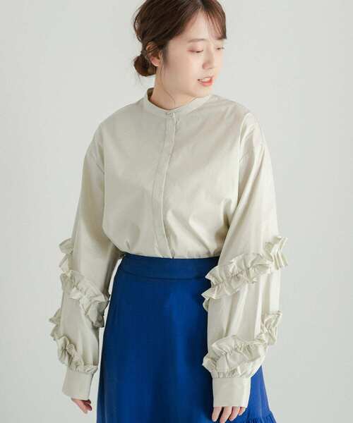 LAATO(ラート)の「LOVE FRILL SHIRTS(シャツ/ブラウス・レディース・チャコールグレー/オフホワイト・FREE)」の13枚目の写真