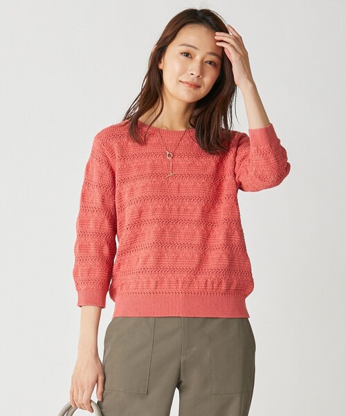 J.PRESS(ジェイプレス)の「【洗える】コットンテープレーシー ニット(ニット/セーター・レディース・ホワイト系/ベージュ系/サックスブルー系/オレンジ系・MEDIUM/LARGE)」の4枚目の写真