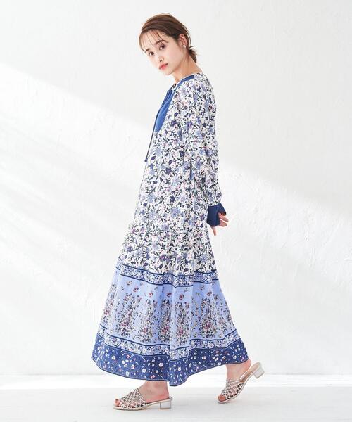 coen(コーエン)の「Market(マーケット)パネルプリントロングワンピース(ワンピース・レディース・コバルトブルー/ライトグレー・FREE)」の4枚目の写真