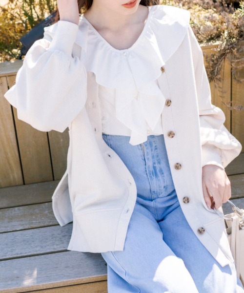 OLIVE des OLIVE（オリーブデオリーブ）の「2wayボリュームカーディガン（カーディガン/ボレロ・レディース・ライトグレー/ネイビー/アイボリー/ミント・FREE）」の2枚目の写真