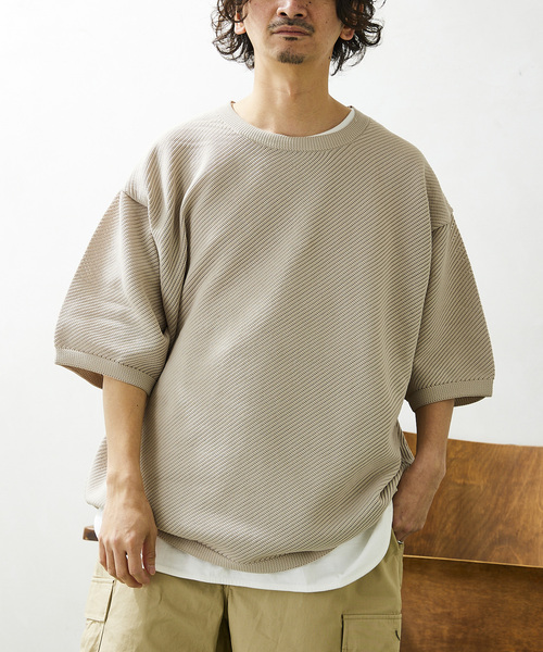 JOURNAL STANDARD relume(ジャーナルスタンダード レリューム)の「【半袖ニット+カットソーの2点SET】リサイクルポリエステルニット ”BIAS"(ニット/セーター・メンズ・グレー/ブルー/ベージュ/カーキ/ブラック/イエロー・MEDIUM/LARGE)」の4枚目の写真