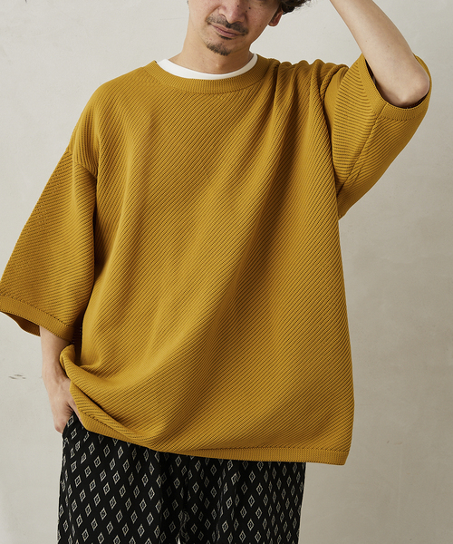 JOURNAL STANDARD relume(ジャーナルスタンダード レリューム)の「【半袖ニット+カットソーの2点SET】リサイクルポリエステルニット ”BIAS"(ニット/セーター・メンズ・グレー/ブルー/ベージュ/カーキ/ブラック/イエロー・MEDIUM/LARGE)」の6枚目の写真