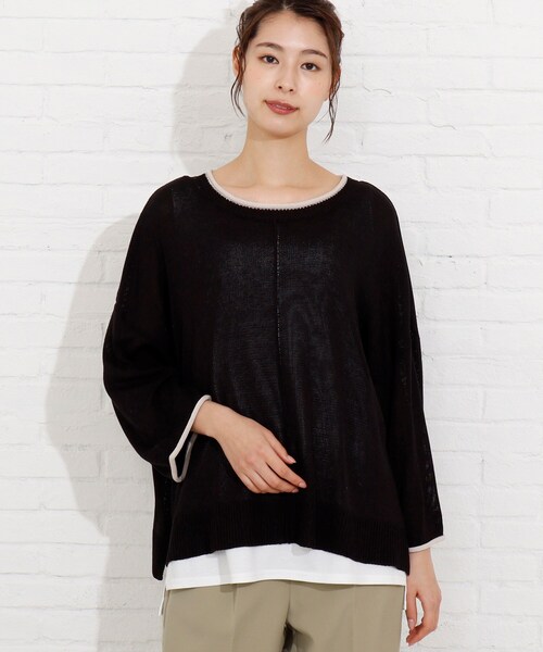 SHOO・LA・RUE(シューラルー)の「◆配色ロールアップニット+タンクトップ(その他トップス・レディース・ベージュ系その他2/ブラック系4/アイボリー系4/ライトグリーン系/ブルー系4/ピンク系9・00)」の2枚目の写真