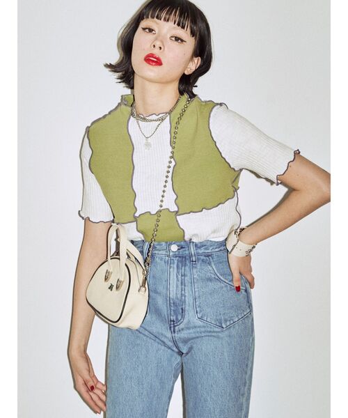 jouetie(ジュエティ)の「チェッカーメロートップス【セットアップ対応】(Tシャツ/カットソー・レディース・ブラック/レッド/ボルドー/グリーン・MEDIUM)」の2枚目の写真