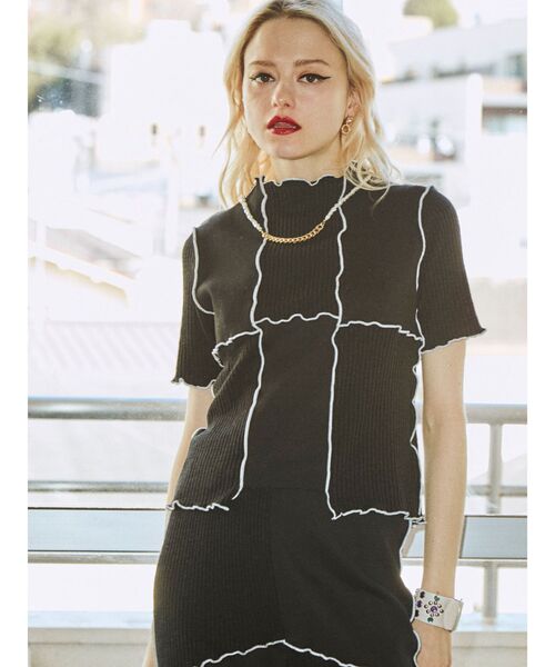 jouetie(ジュエティ)の「チェッカーメロートップス【セットアップ対応】(Tシャツ/カットソー・レディース・ブラック/レッド/ボルドー/グリーン・MEDIUM)」の1枚目の写真