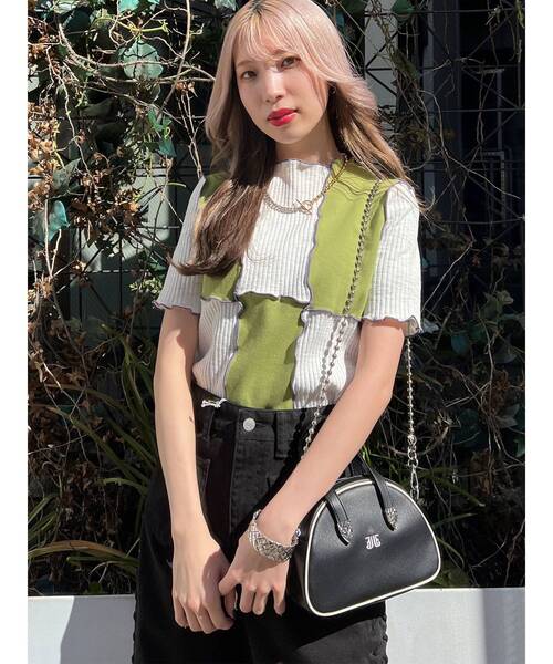 jouetie(ジュエティ)の「チェッカーメロートップス【セットアップ対応】(Tシャツ/カットソー・レディース・ブラック/レッド/ボルドー/グリーン・MEDIUM)」の5枚目の写真