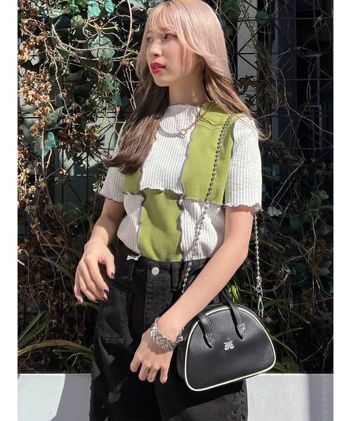 jouetie(ジュエティ)の「チェッカーメロートップス【セットアップ対応】(Tシャツ/カットソー・レディース・ブラック/レッド/ボルドー/グリーン・MEDIUM)」の6枚目の写真