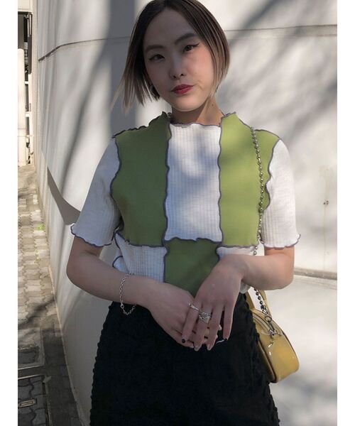 jouetie(ジュエティ)の「チェッカーメロートップス【セットアップ対応】(Tシャツ/カットソー・レディース・ブラック/レッド/ボルドー/グリーン・MEDIUM)」の7枚目の写真