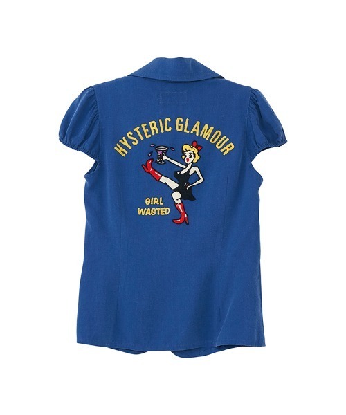 HYSTERIC GLAMOUR（ヒステリックグラマー）の「GIRL WASTED刺繍 コンパクトボウリングシャツ（シャツ/ブラウス・レディース・ホワイト/ブラック/ブルー・SMALL/MEDIUM）」の3枚目の写真