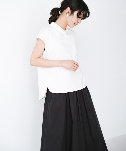 haco!(ハコ)の「異素材遣いの衿がきちんとかわいい!PBPオーガニックコットン ちょい袖Tシャツ(Tシャツ/カットソー・レディース・オフホワイト/ダークネイビー・SMALL/MEDIUM/LARGE/X-LARGE)」の9枚目の写真