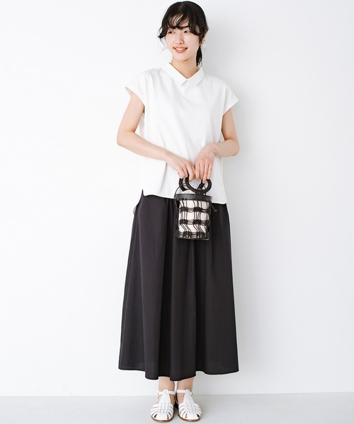 haco!(ハコ)の「異素材遣いの衿がきちんとかわいい!PBPオーガニックコットン ちょい袖Tシャツ(Tシャツ/カットソー・レディース・オフホワイト/ダークネイビー・SMALL/MEDIUM/LARGE/X-LARGE)」の12枚目の写真