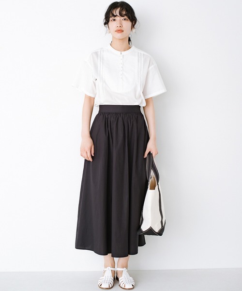 haco!(ハコ)の「異素材遣いの衿がきちんとかわいい!PBPオーガニックコットン ちょい袖Tシャツ(Tシャツ/カットソー・レディース・オフホワイト/ダークネイビー・SMALL/MEDIUM/LARGE/X-LARGE)」の13枚目の写真