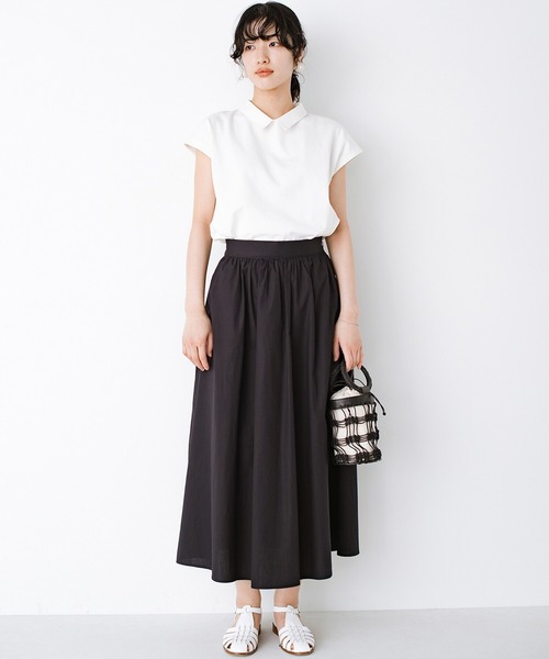 haco!(ハコ)の「異素材遣いの衿がきちんとかわいい!PBPオーガニックコットン ちょい袖Tシャツ(Tシャツ/カットソー・レディース・オフホワイト/ダークネイビー・SMALL/MEDIUM/LARGE/X-LARGE)」の15枚目の写真