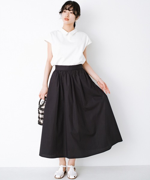 haco!(ハコ)の「異素材遣いの衿がきちんとかわいい!PBPオーガニックコットン ちょい袖Tシャツ(Tシャツ/カットソー・レディース・オフホワイト/ダークネイビー・SMALL/MEDIUM/LARGE/X-LARGE)」の16枚目の写真