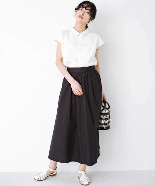 haco!(ハコ)の「異素材遣いの衿がきちんとかわいい!PBPオーガニックコットン ちょい袖Tシャツ(Tシャツ/カットソー・レディース・オフホワイト/ダークネイビー・SMALL/MEDIUM/LARGE/X-LARGE)」の17枚目の写真